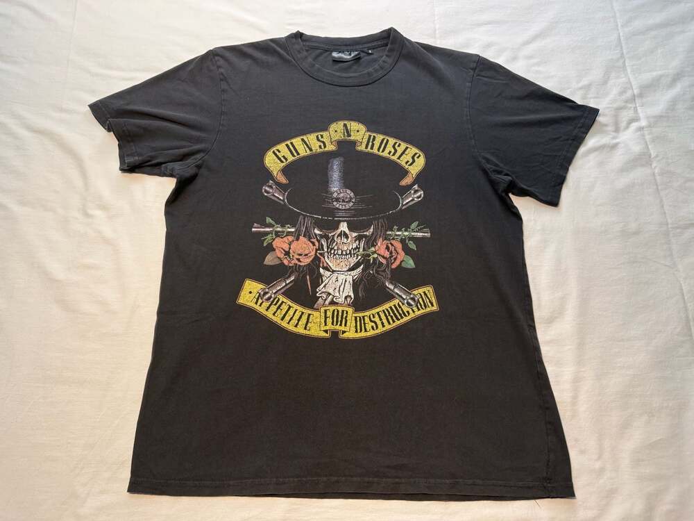 Guns N' Roses Appetite for Destruction Skull Top Hat Graphic T-Shirt Size L